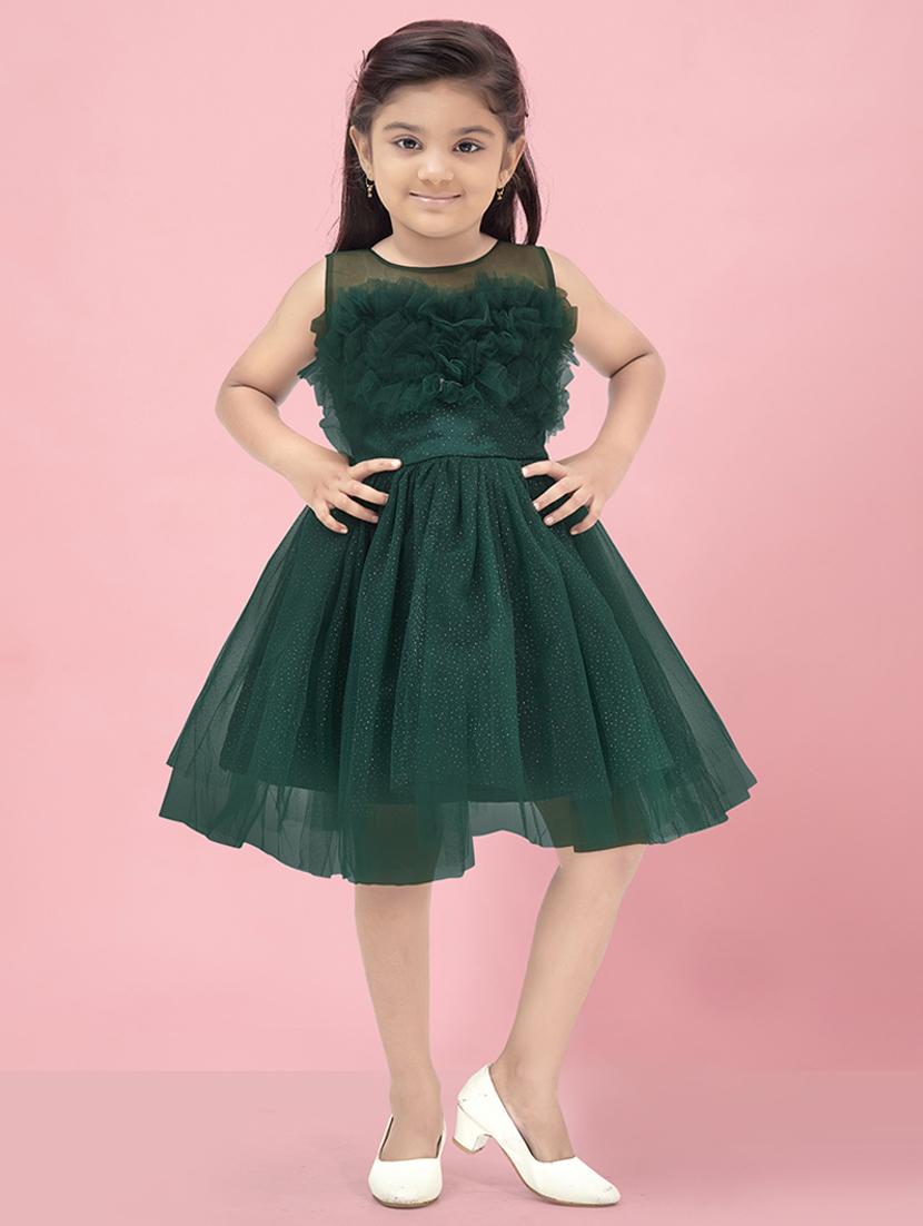 girls round neck self-design frock - 20567811 -  Zoom Image - 0