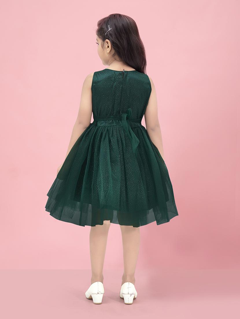 girls round neck self-design frock - 20567811 - Standard Image - 3