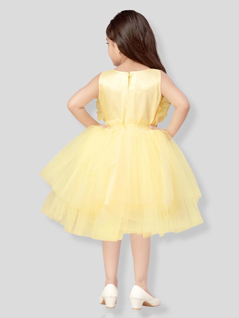 girls round neck self-design frock - 20567812 - Standard Image - 3