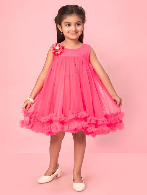 girls round neck self-design frock - 20567831 -  Standard Image - 0