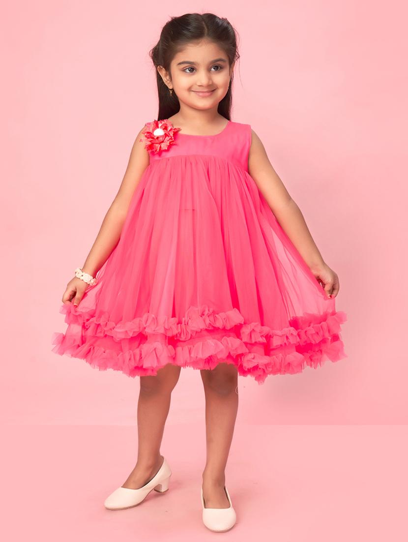 girls round neck self-design frock - 20567831 -  Zoom Image - 0