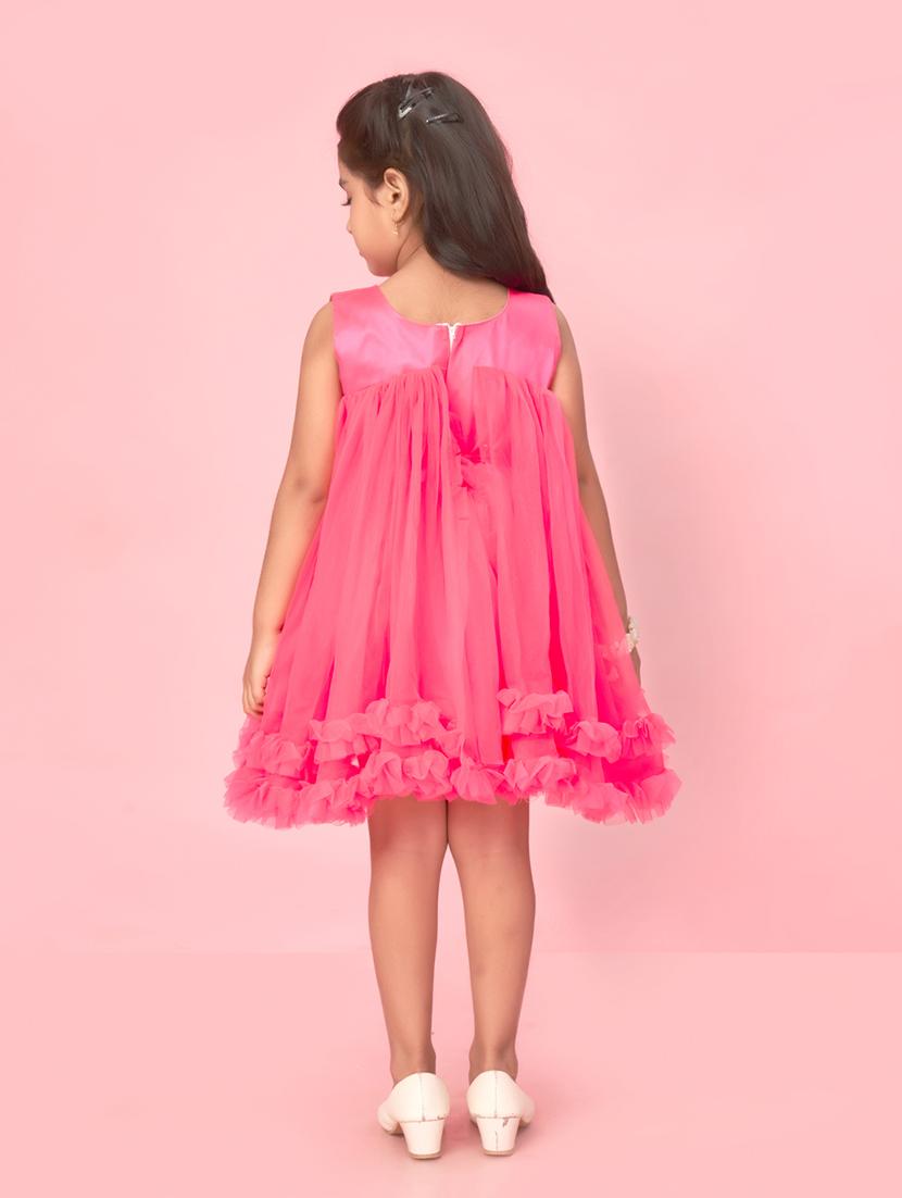 girls round neck self-design frock - 20567831 - Standard Image - 3