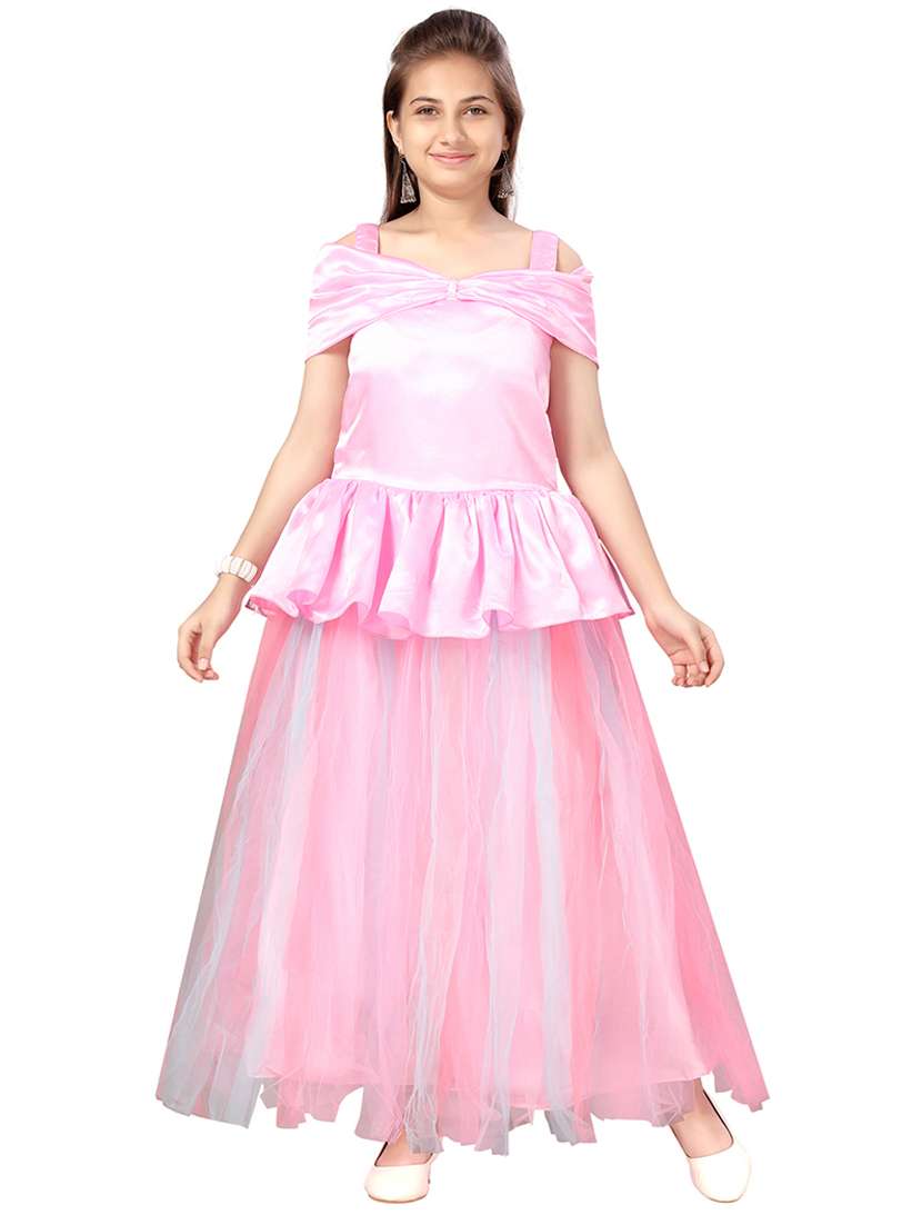 girls round neck self-design frock