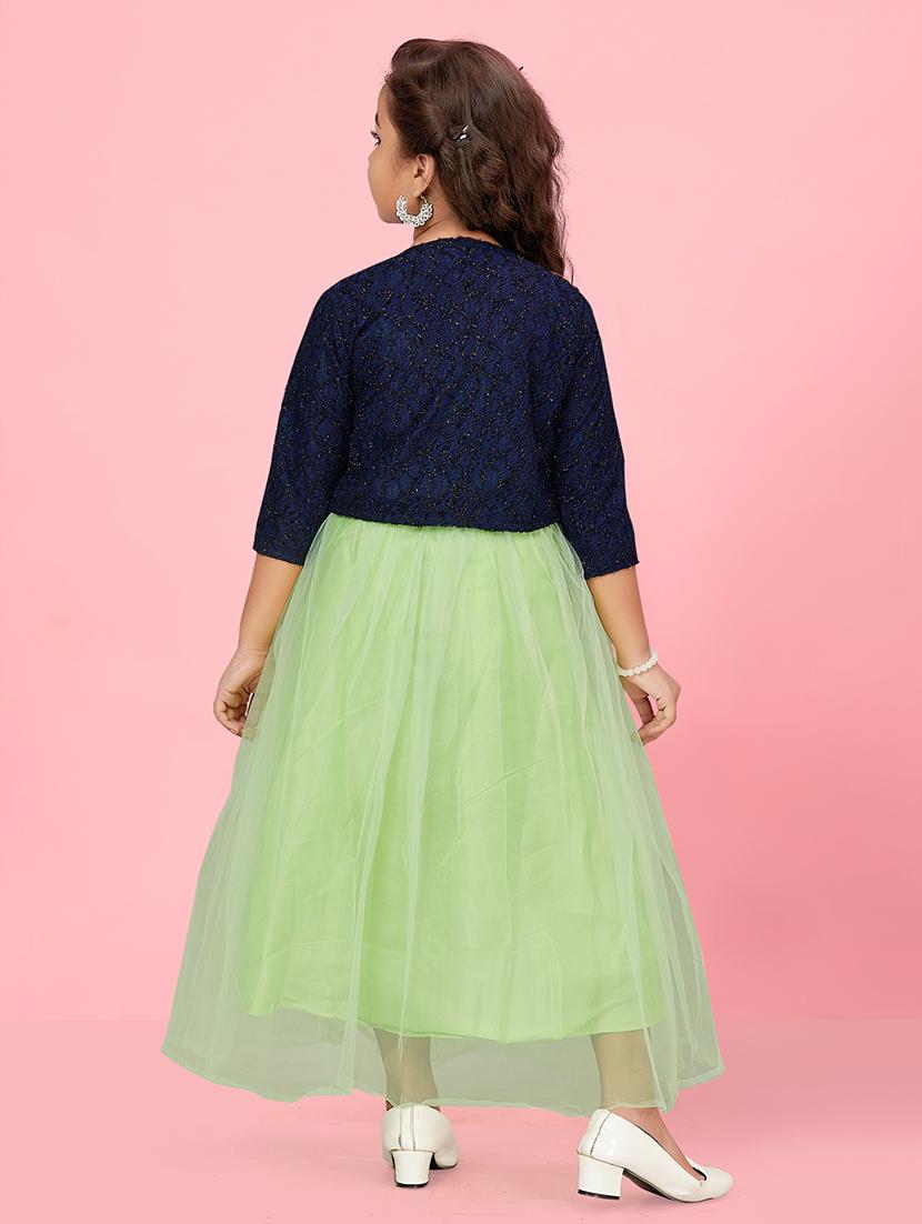 girls round neck self-design frock - 20568010 - Standard Image - 3