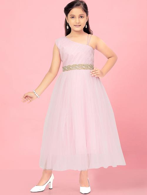 girls round neck self-design frock - 20568017 -  Standard Image - 0