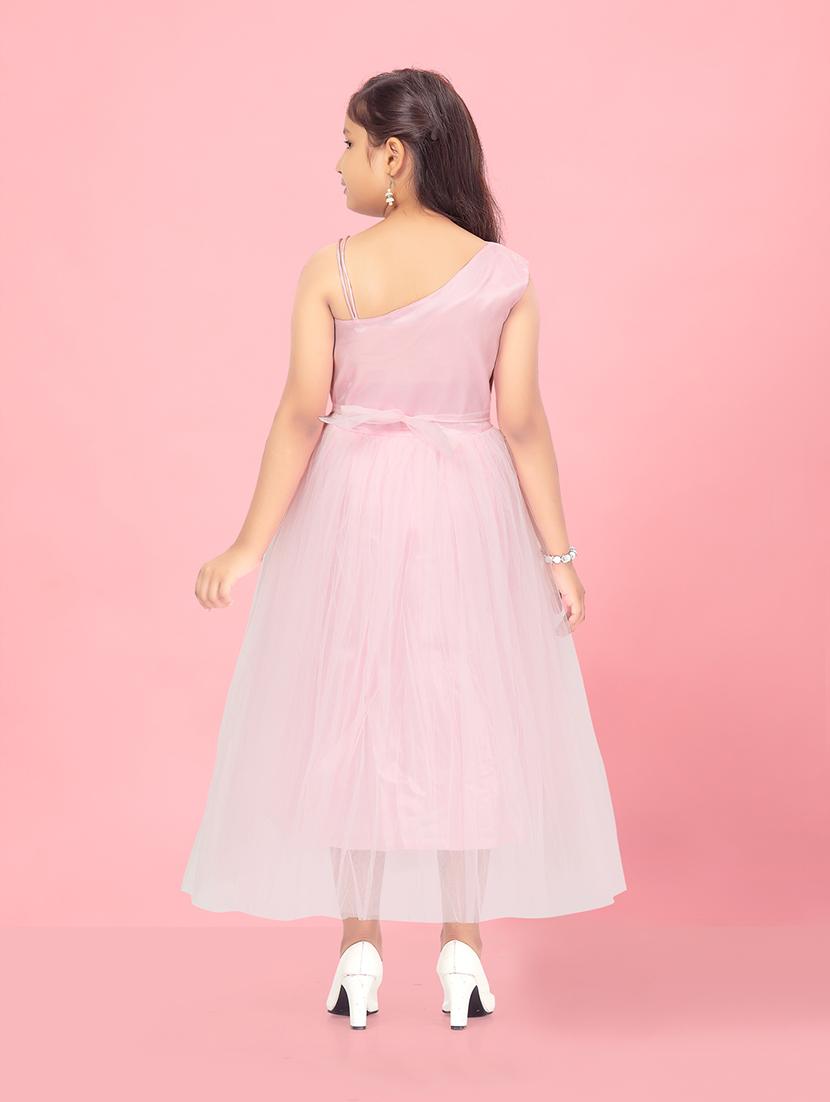 girls round neck self-design frock - 20568017 - Standard Image - 3