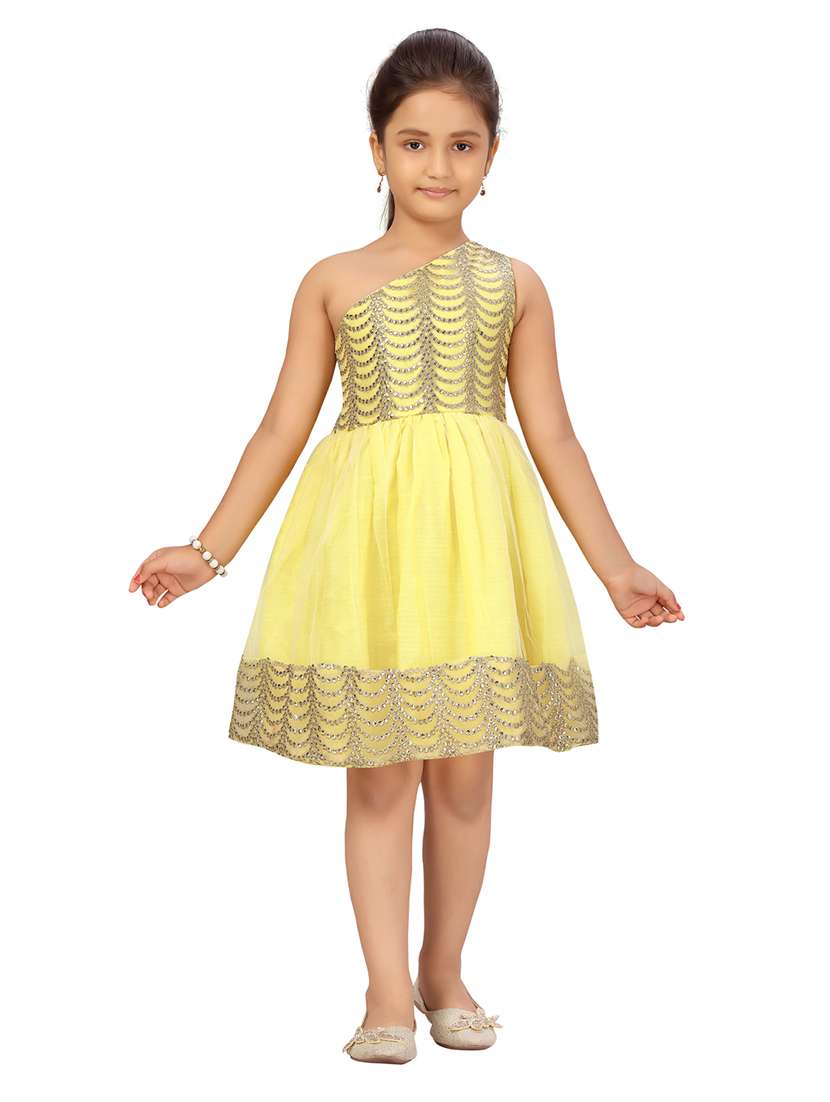 girls asymmetric neck sleeveless frock