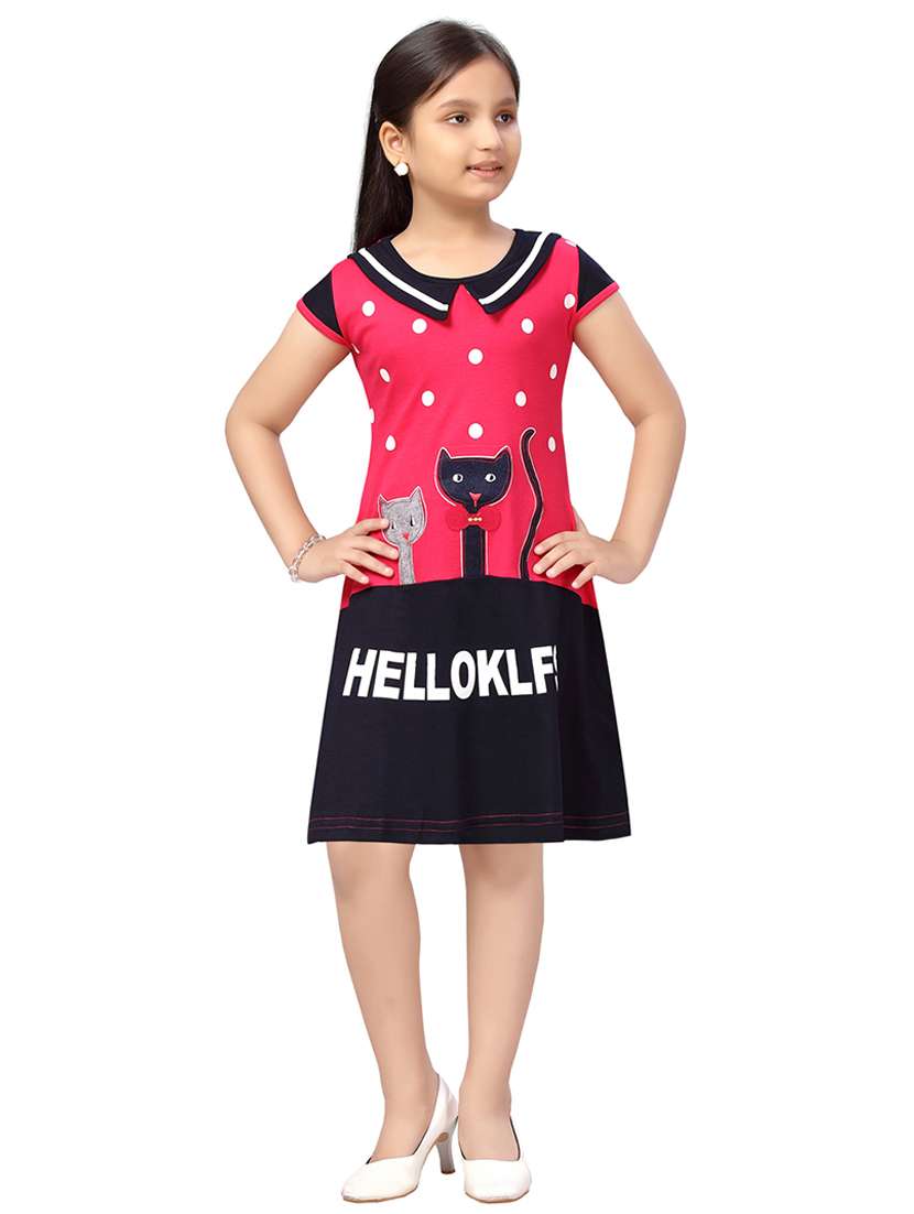 girls round neck cape sleeve frock