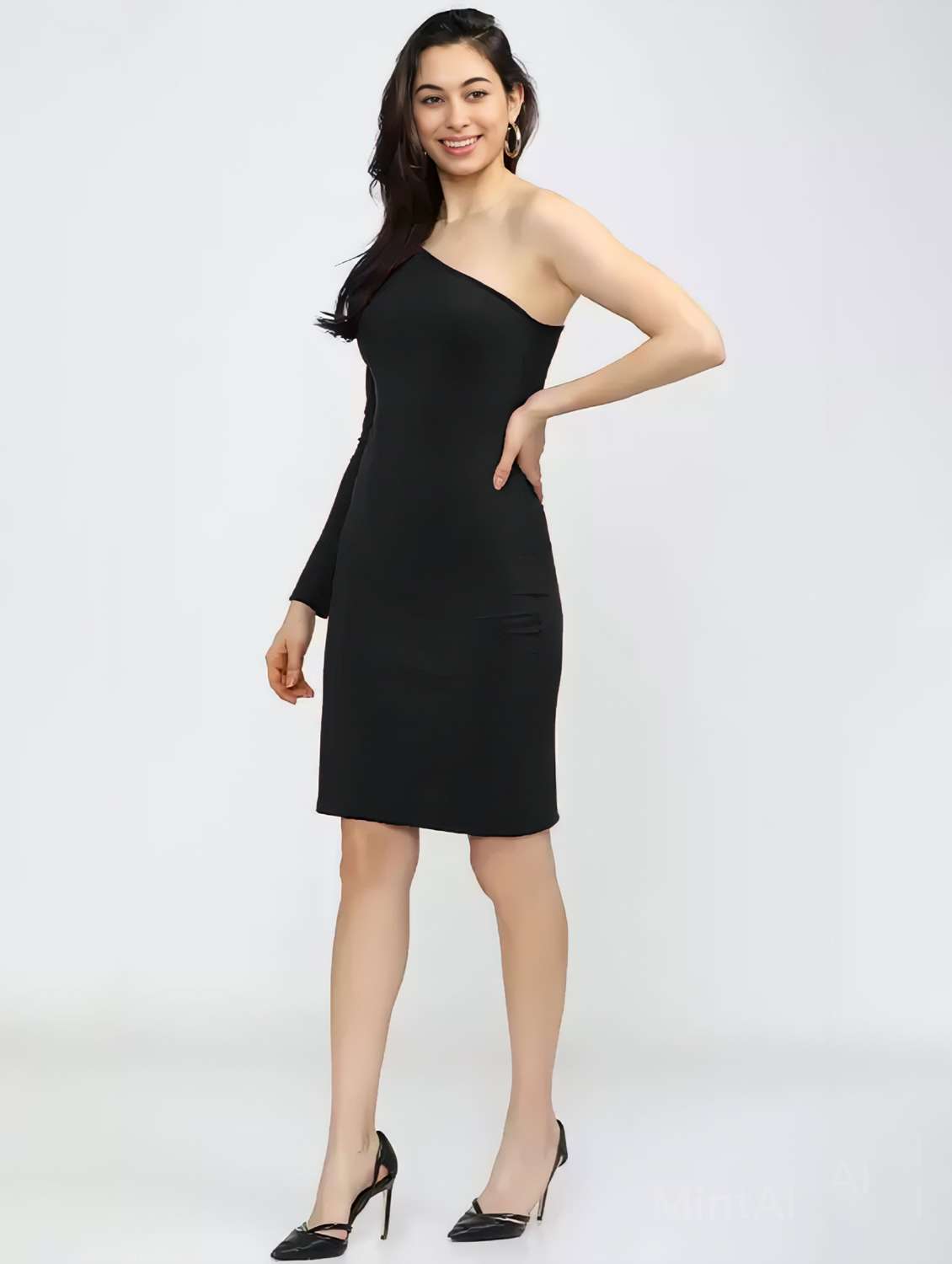 women solid single shoulder bodycon dress - 20570615 -  Standard Image - 5