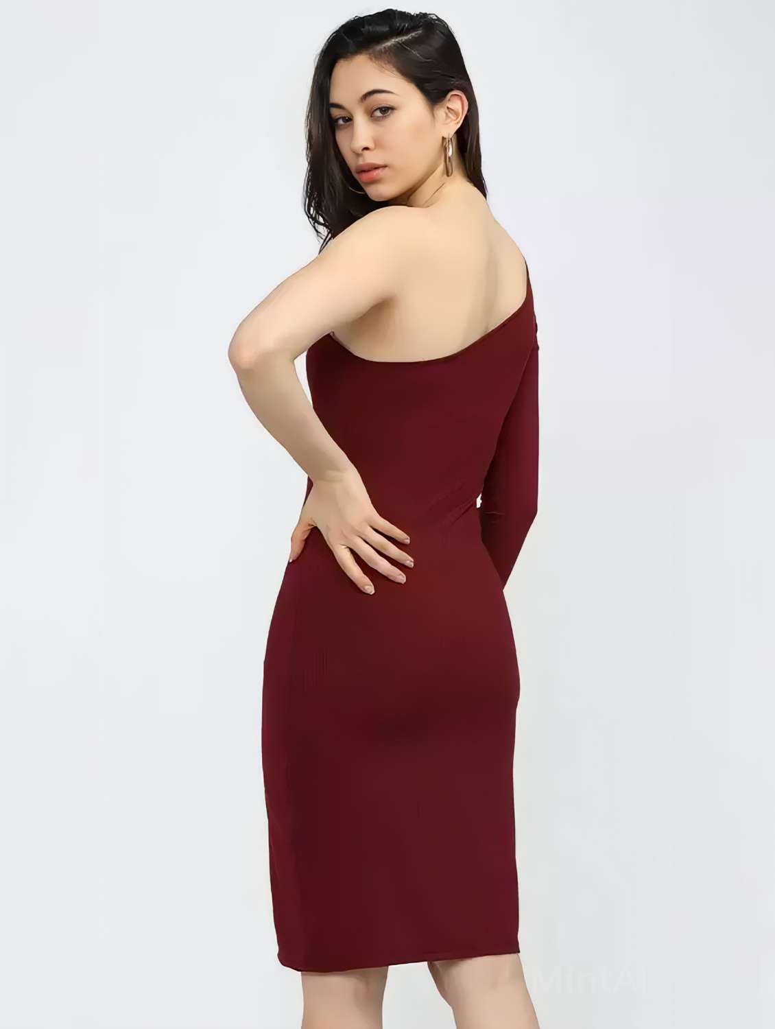 women solid single shoulder bodycon dress - 20570616 -  Standard Image - 3