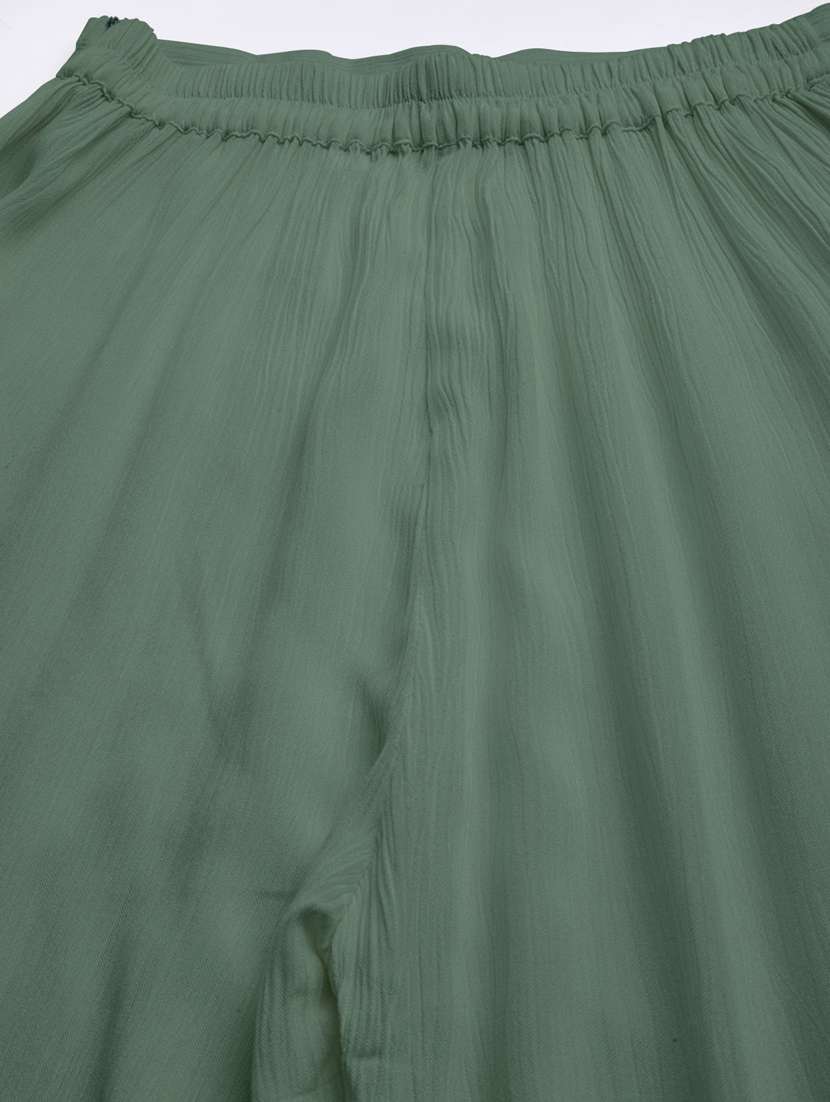 women solid green wide leg trouser - 20570689 - Standard Image - 5