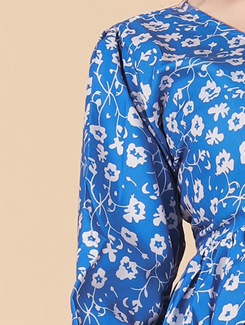 women blue floral printed fit & flare dress - 20570703 - Standard Image - 3