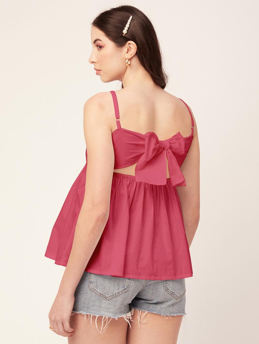 women solid bow styled peplum top - 20570720 - Standard Image - 3
