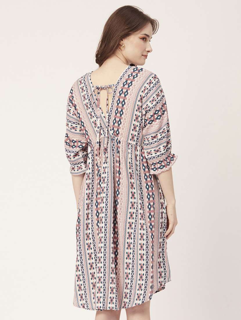 women printed back knot a-line dress - 20570722 -  Standard Image - 3