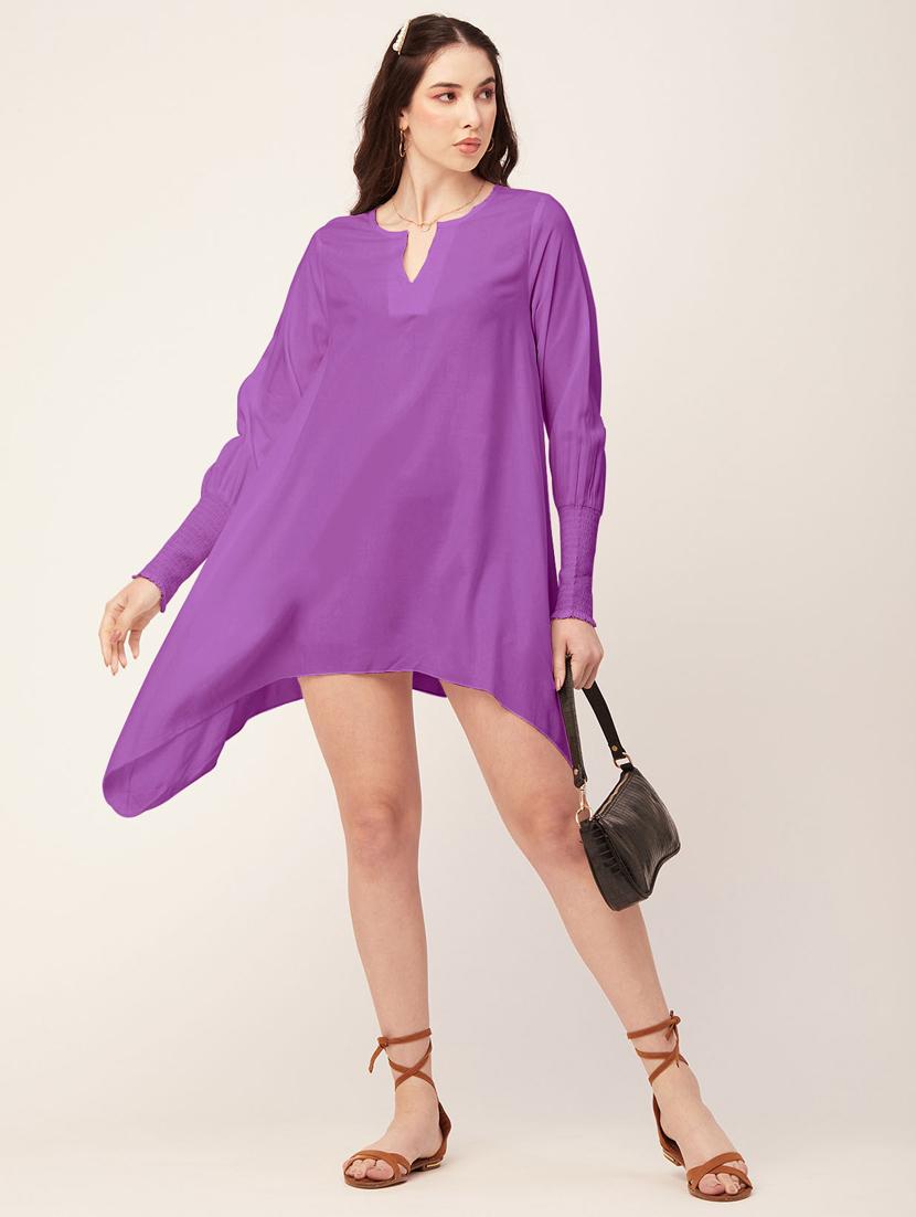 women solid purple asymmetric short dress - 20570723 - Standard Image - 3