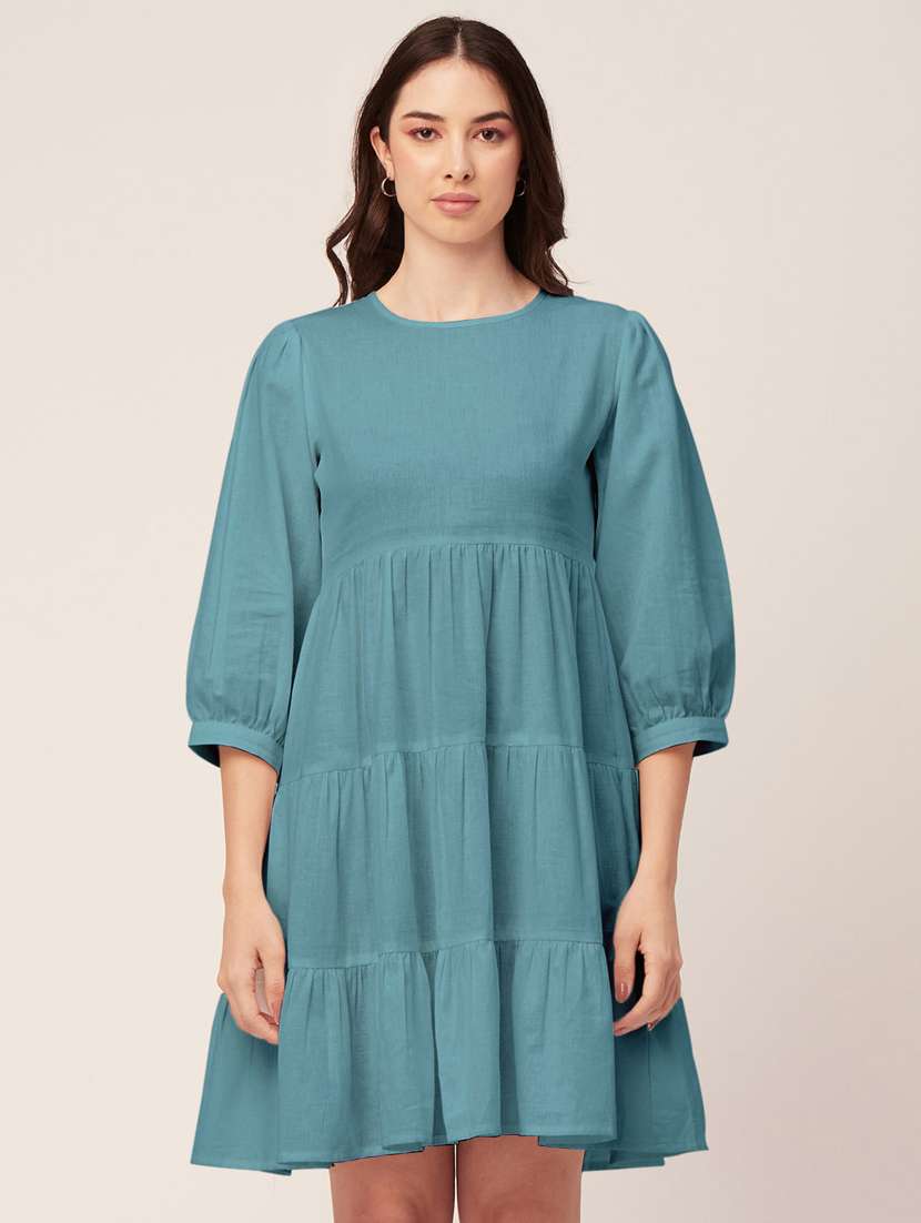 women solid tiered short dress