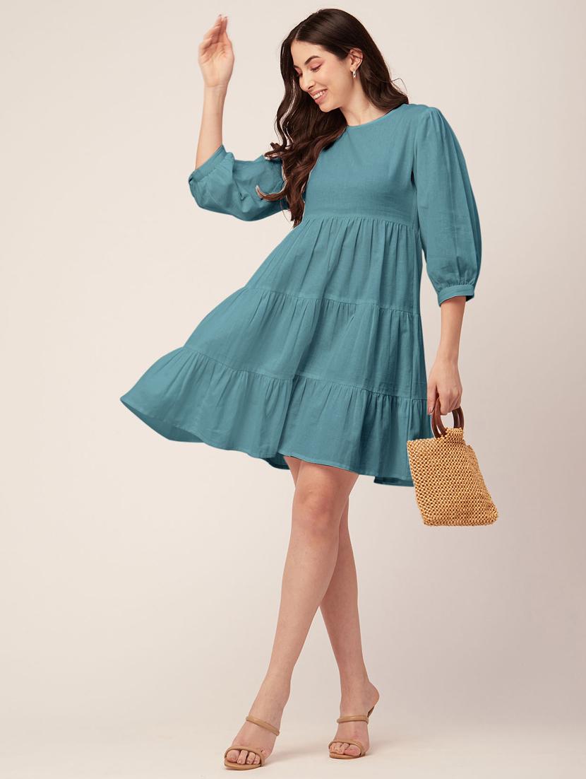 women solid tiered short dress - 20570724 - Standard Image - 3