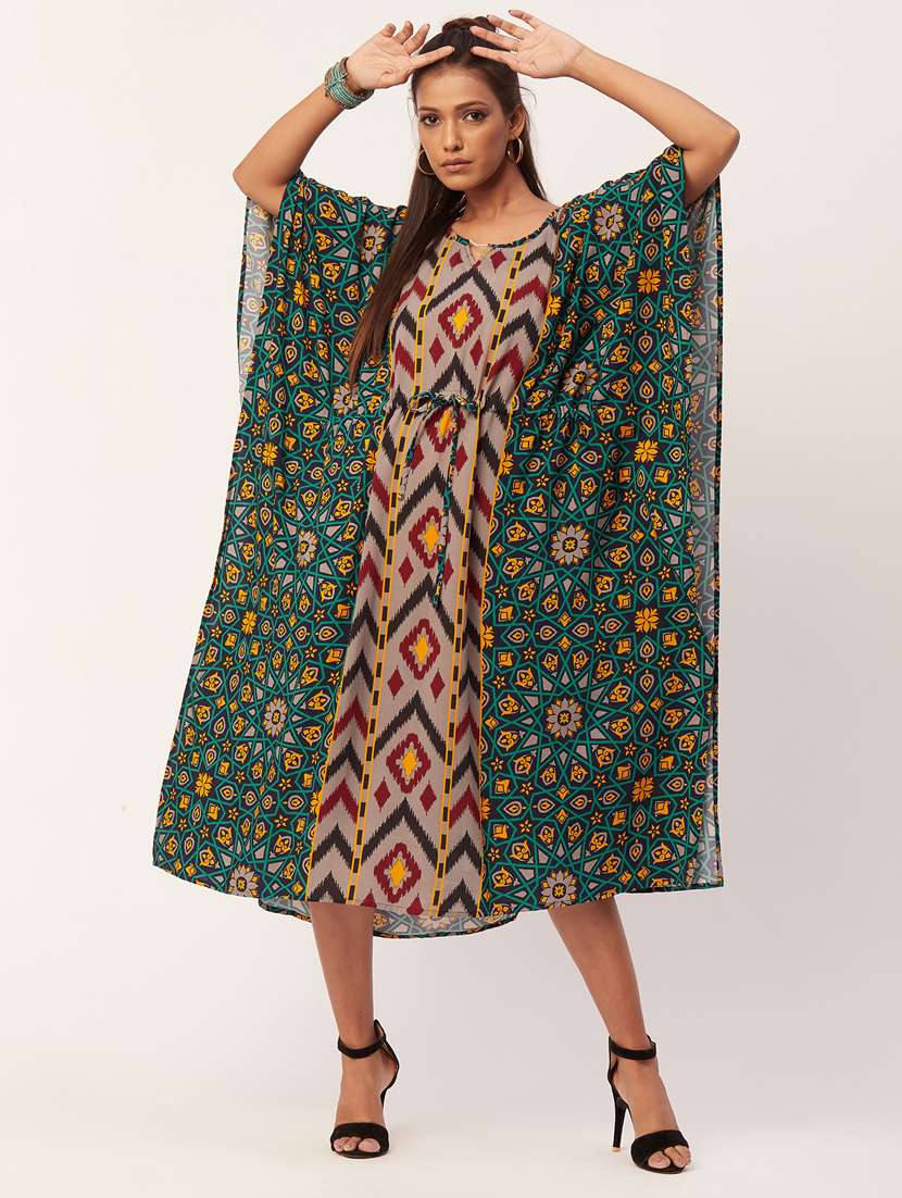 women printed asymmetric kaftan dress