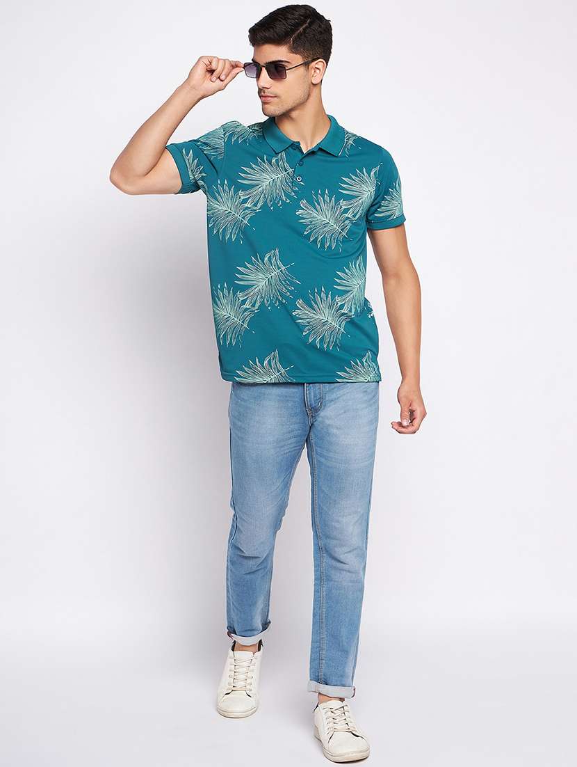 men sea green printed polo t-shirt - 20570746 -  Standard Image - 3
