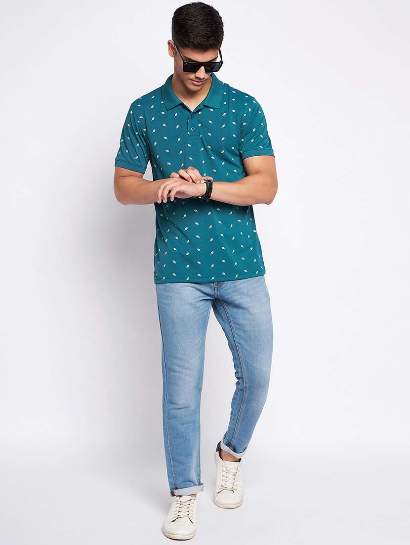 men sea green printed polo t-shirt - 20570770 - Standard Image - 3