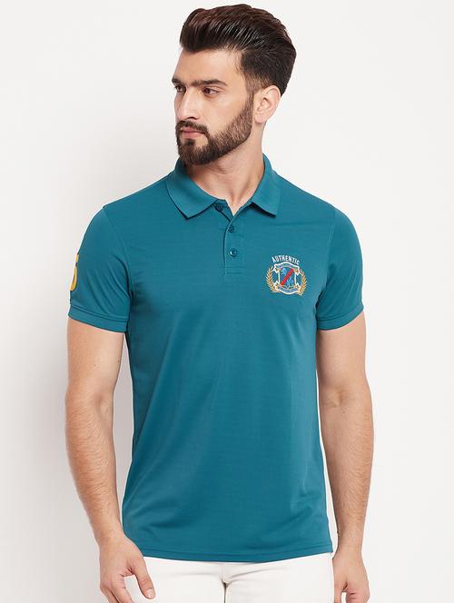 men sea green embroidered detailed polo t-shirt - 20570794 - Standard Image - 0