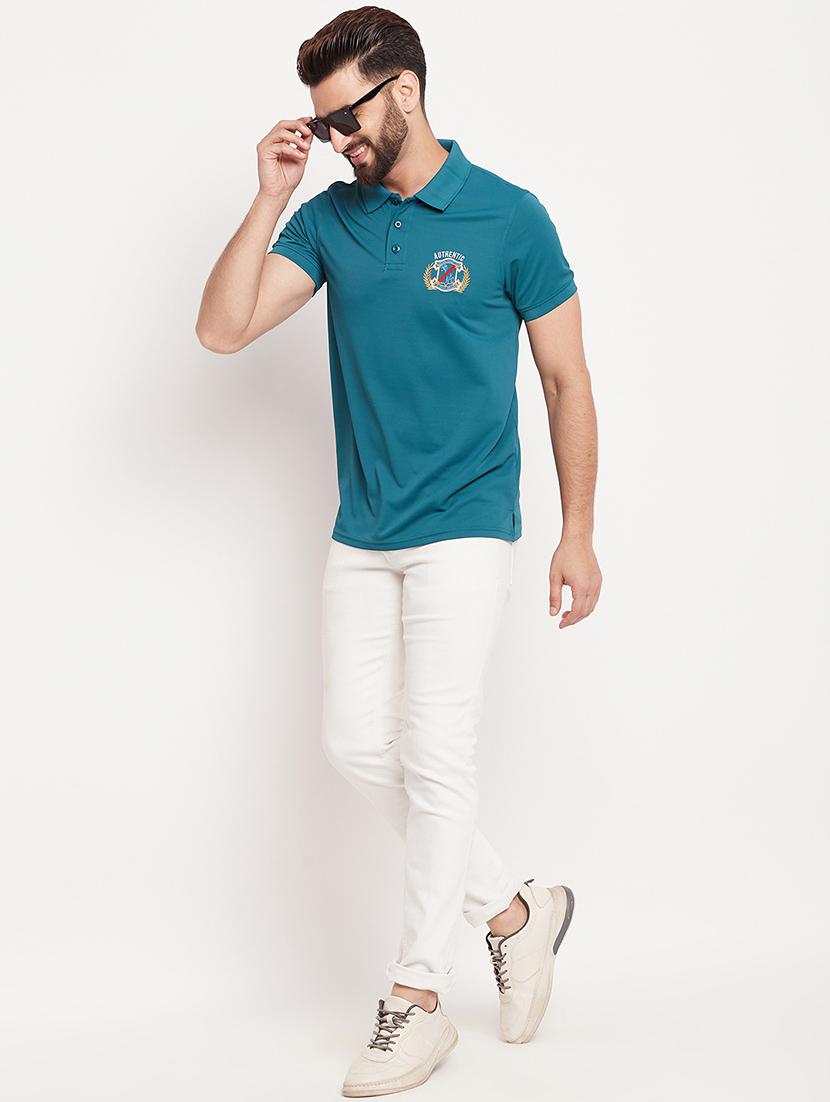 men sea green embroidered detailed polo t-shirt - 20570794 - Standard Image - 3