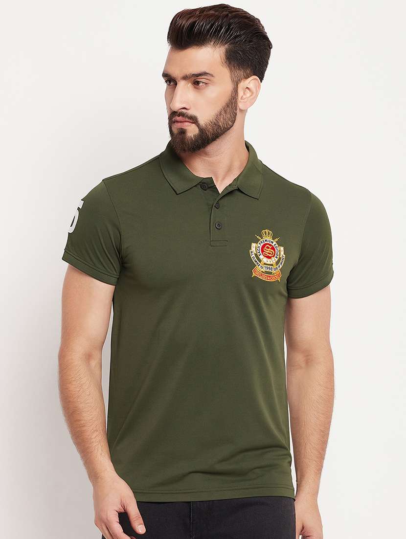 men olive green embroidered detailed polo t-shirt - 20570798 - Zoom Image - 0