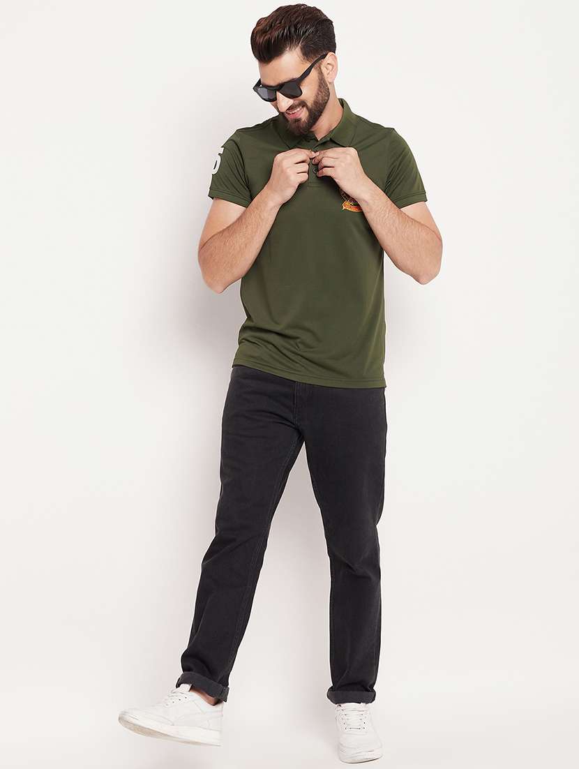 men olive green embroidered detailed polo t-shirt - 20570798 - Standard Image - 3