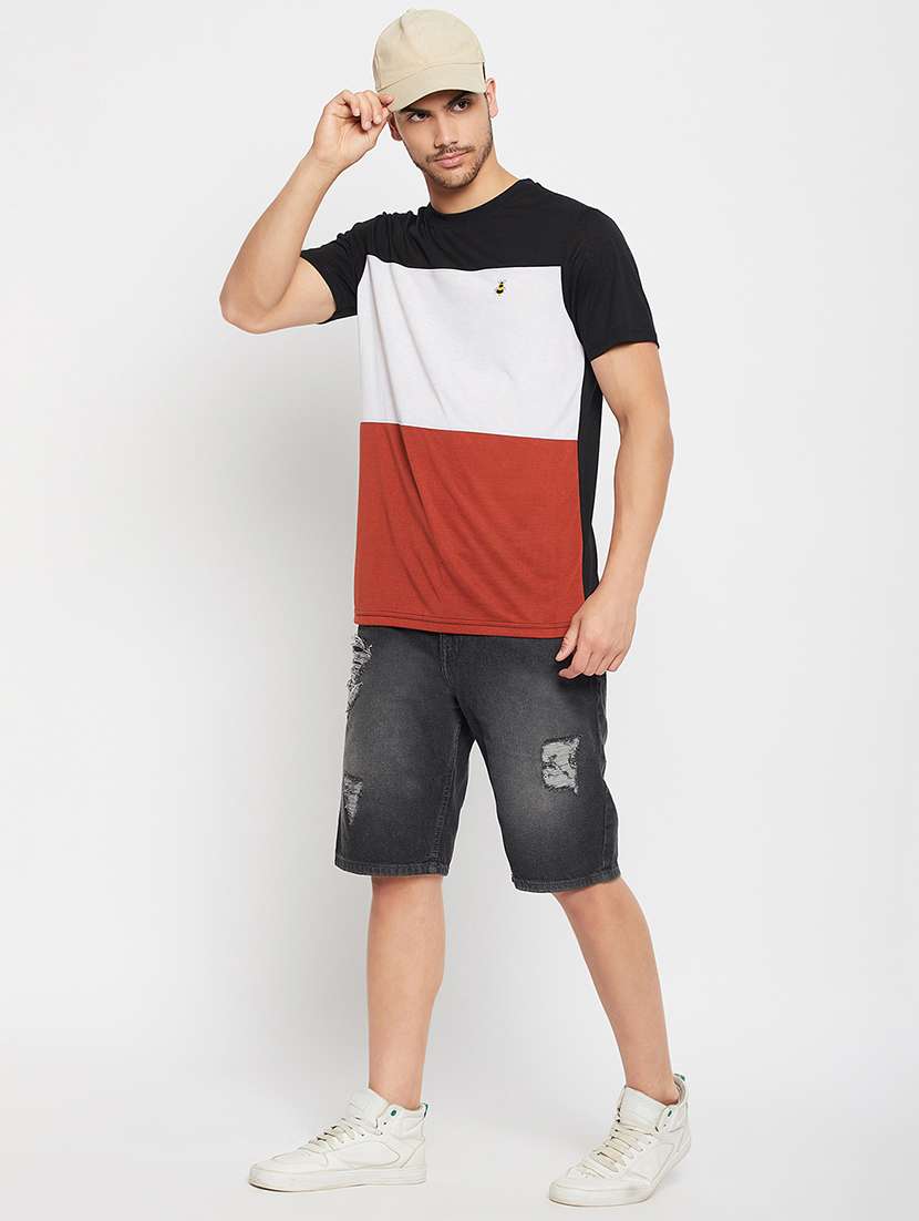 men black colourblocked casual t-shirt - 20570827 - Standard Image - 3