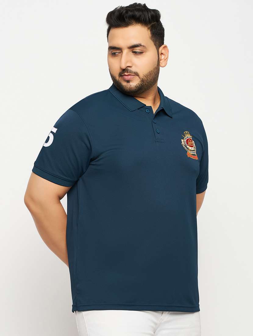 men teal blue plus size polo t-shirt - 20570866 -  Zoom Image - 0
