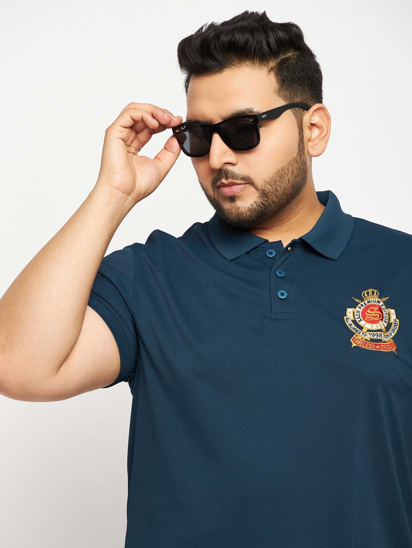 men teal blue plus size polo t-shirt - 20570866 - Standard Image - 3