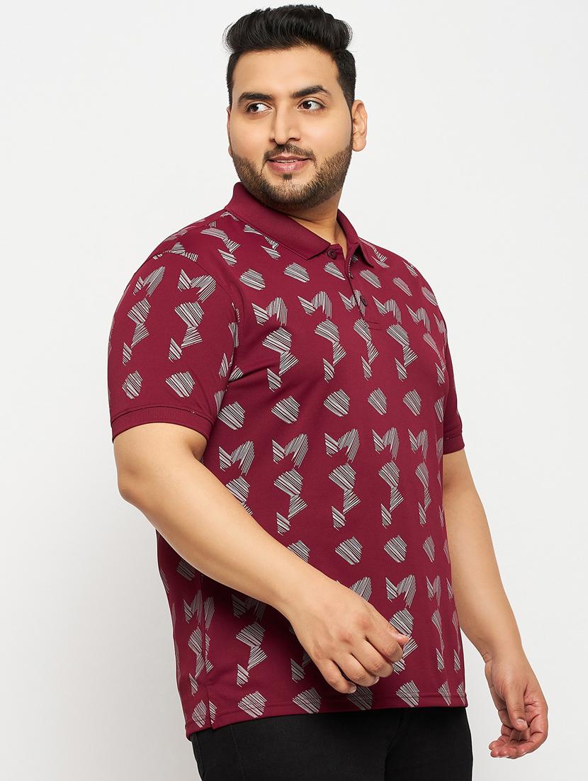 men maroon printed plus size polo t-shirt - 20570881 - Zoom Image - 0