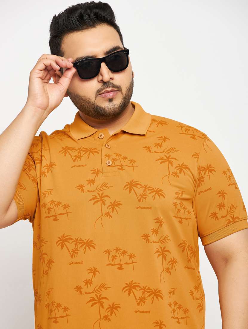 men mustard printed plus size polo t-shirt - 20570887 - Standard Image - 3