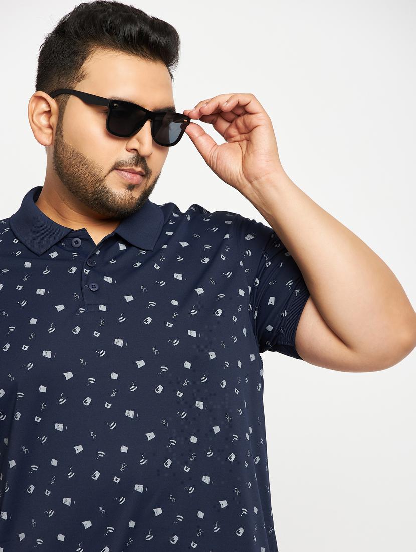 men navy blue printed plus size polo t-shirt - 20570902 - Standard Image - 3