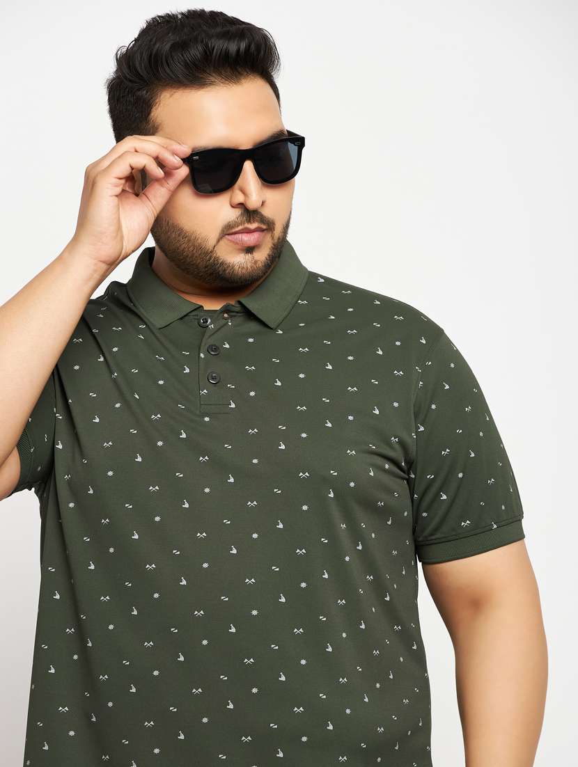 men olive printed plus size polo t-shirt - 20570910 -  Standard Image - 3