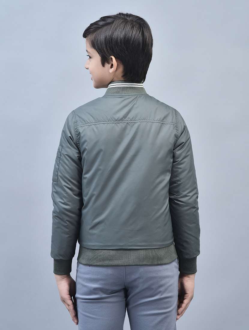 boys solid neck detailed bomber jacket - 20570916 -  Standard Image - 3