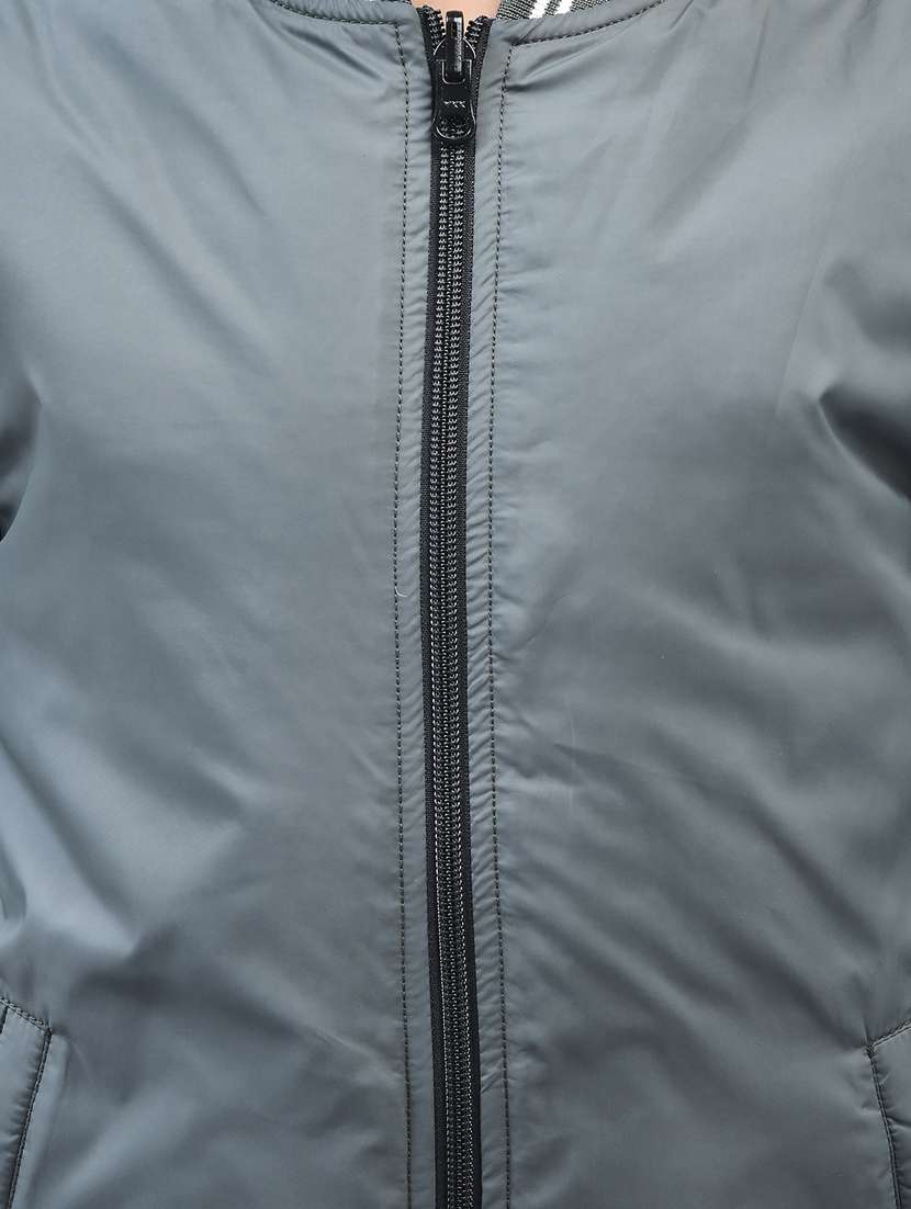 boys solid neck detailed bomber jacket - 20570916 -  Standard Image - 5