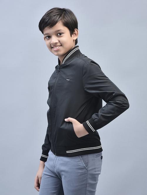 boys solid neck detailed bomber jacket - 20570917 - Standard Image - 0