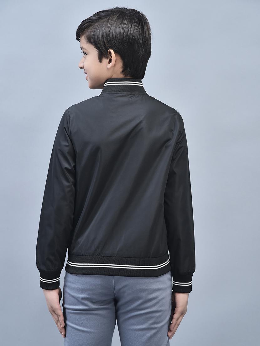 boys solid neck detailed bomber jacket - 20570917 - Standard Image - 3