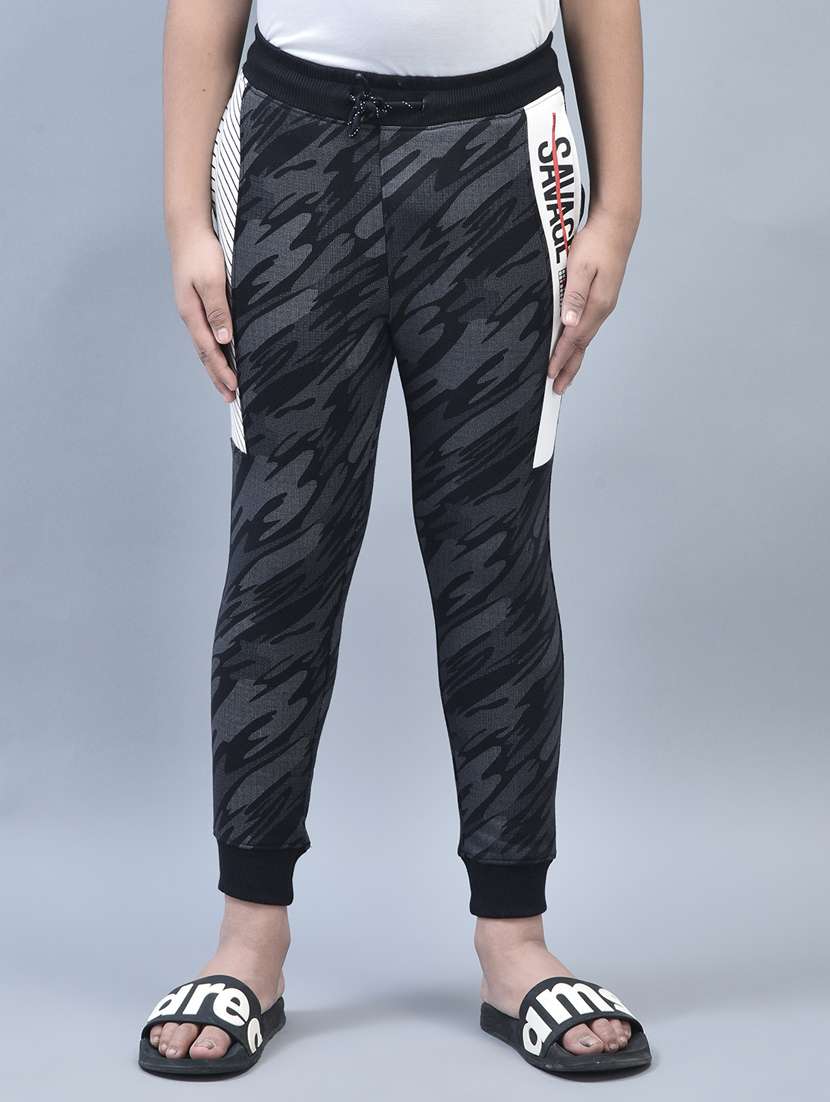 boys black & grey printed pocket taped detailed jogger