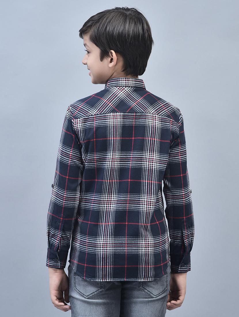 boys navy blue checked pocket detailed shirt - 20570924 - Standard Image - 3
