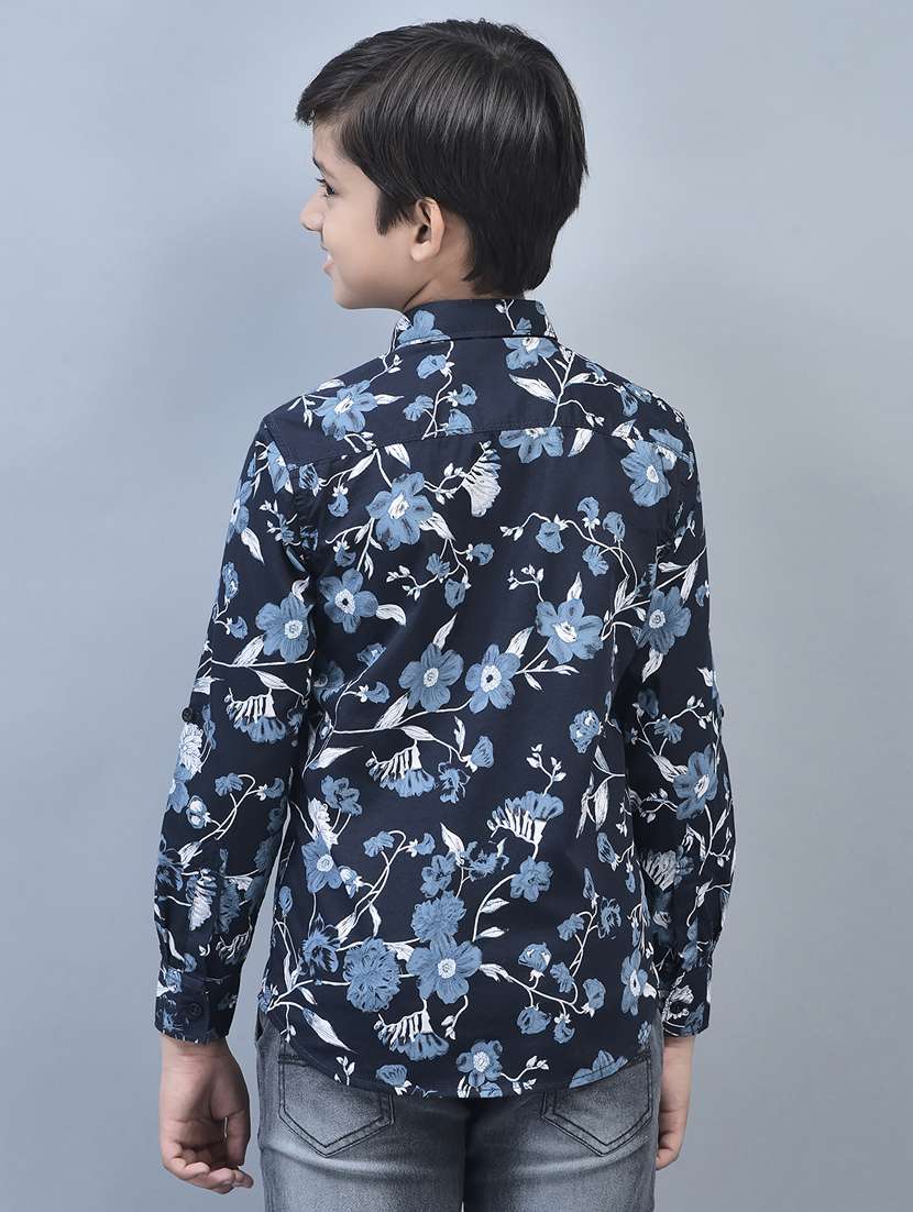 boys navy blue floral printed casual shirt - 20570934 -  Standard Image - 3