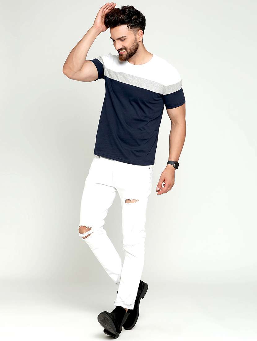 men round neck color block t-shirt - 20570965 -  Standard Image - 3