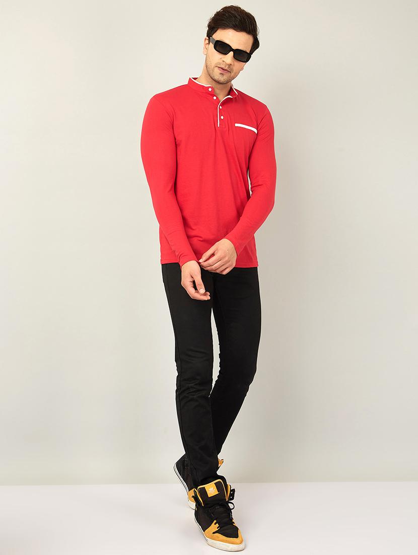 men mandarin neck solid t-shirt - 20570969 - Standard Image - 3