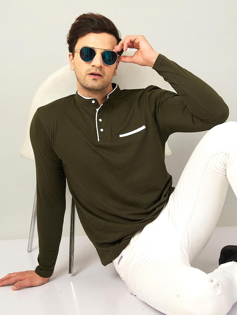 men mandarin neck solid t-shirt - 20570971 - Standard Image - 3