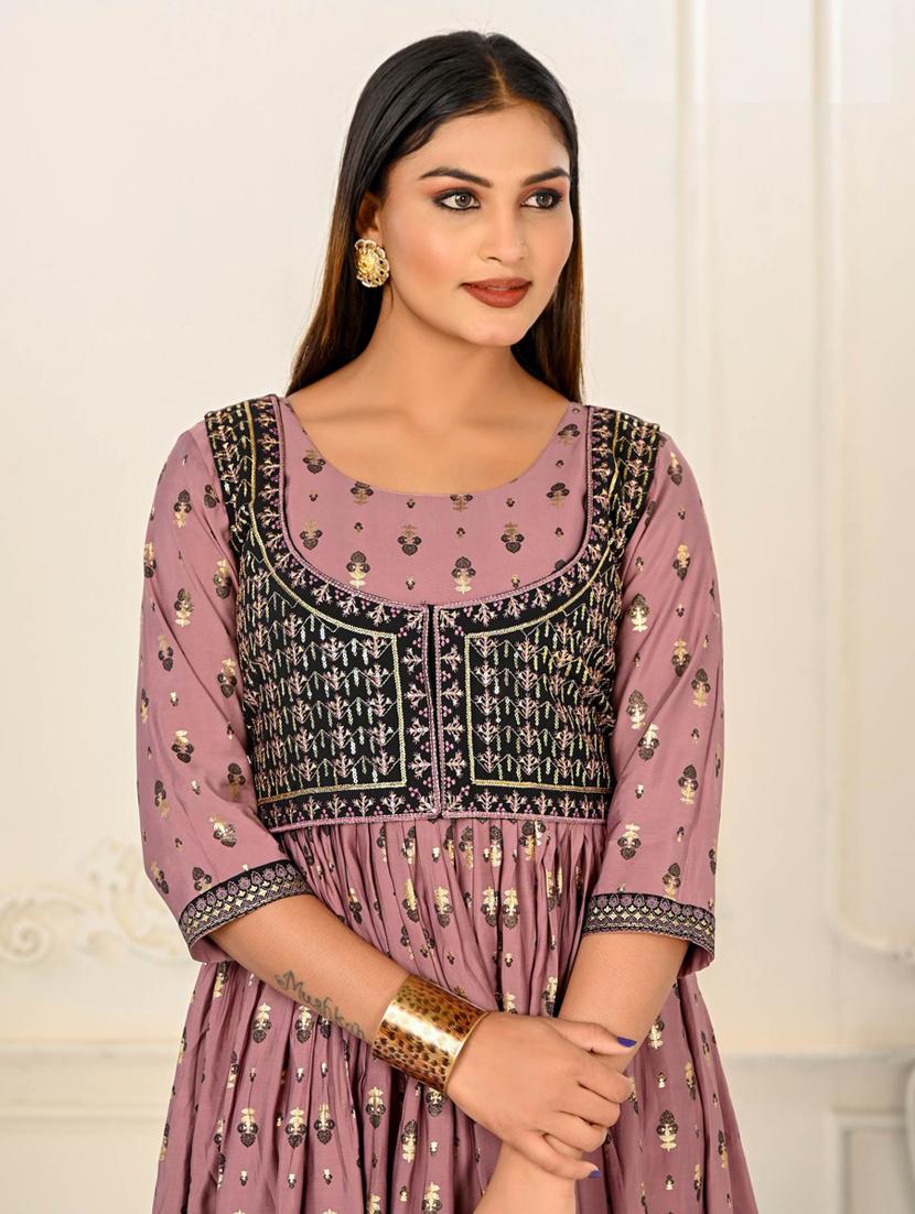 women mauve round neck flared kurta - 20571108 - Standard Image - 3