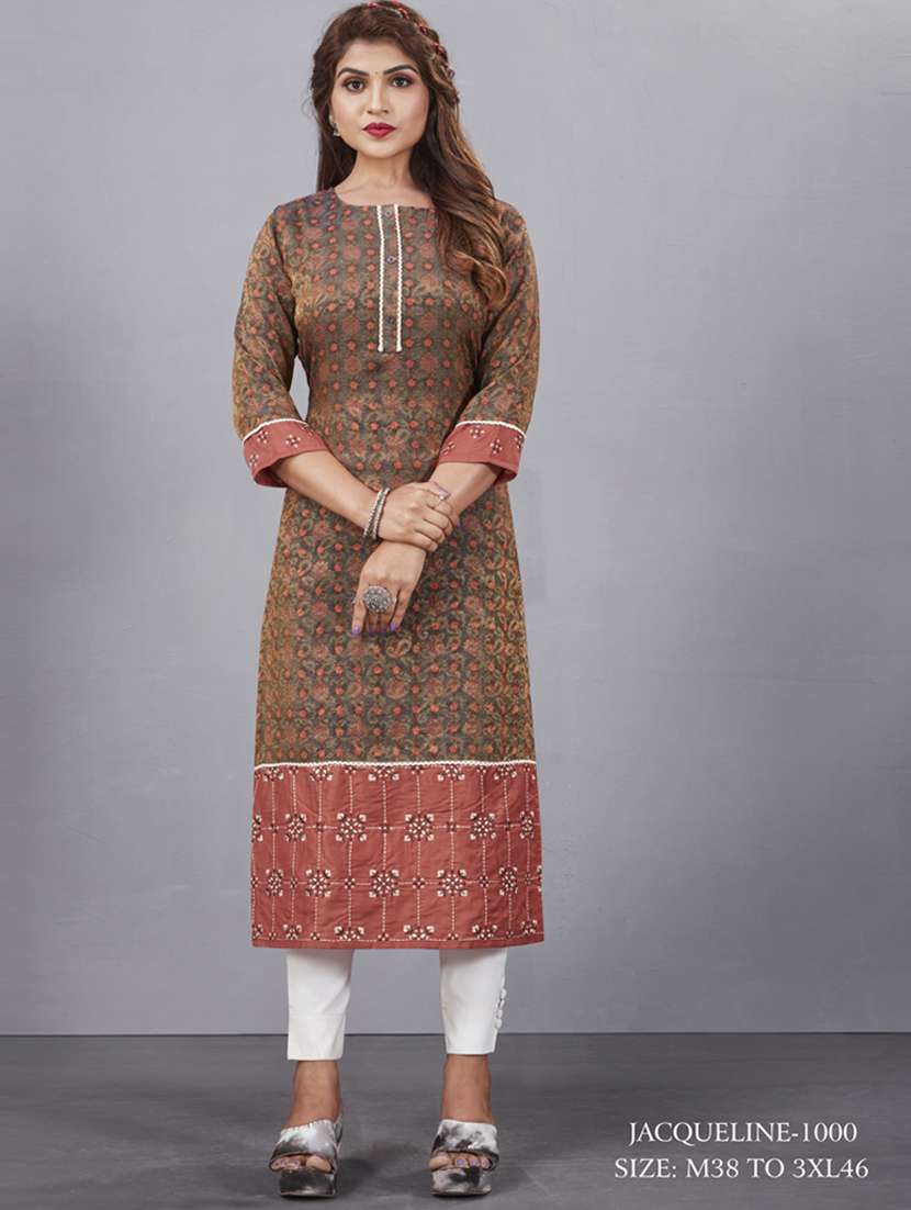 women brown round neck straight kurta - 20571130 - Zoom Image - 0