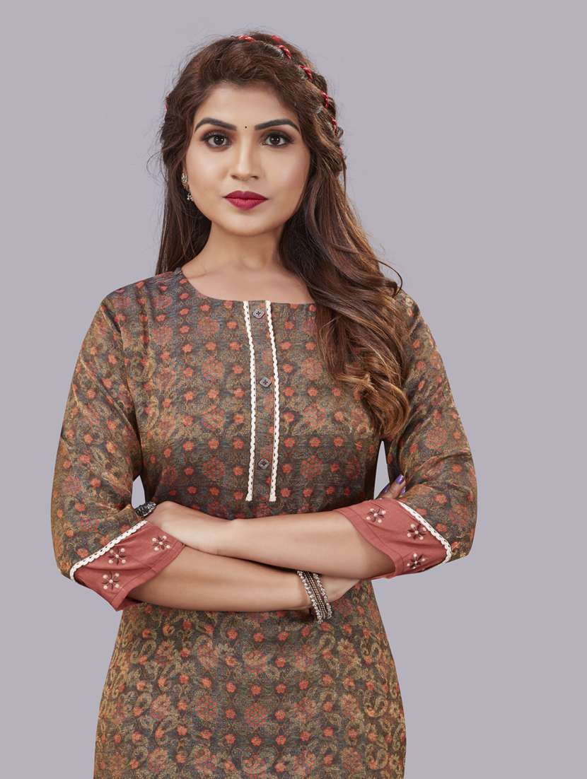 women brown round neck straight kurta - 20571130 - Standard Image - 3
