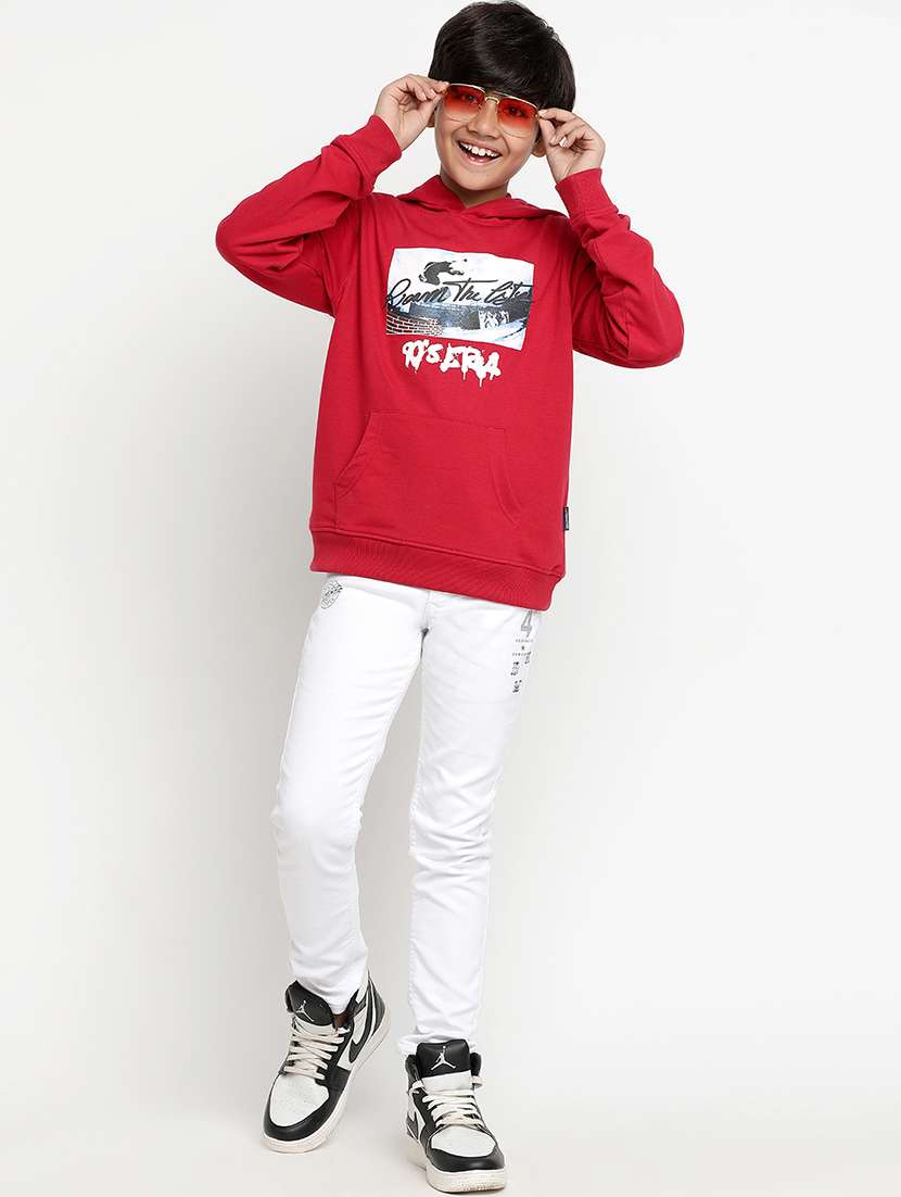 red cotton blend chest print sweatshirt - 20571225 -  Standard Image - 3