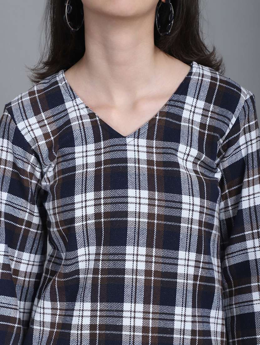women checkered long sleeve woolen kurta - 20571338 -  Standard Image - 5